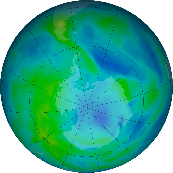 Antarctic ozone map for 11 April 2013